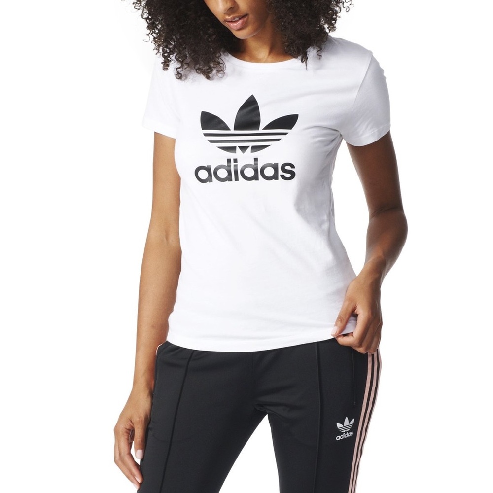 NWOT Adidas Essentials Logo White Fitted Tee